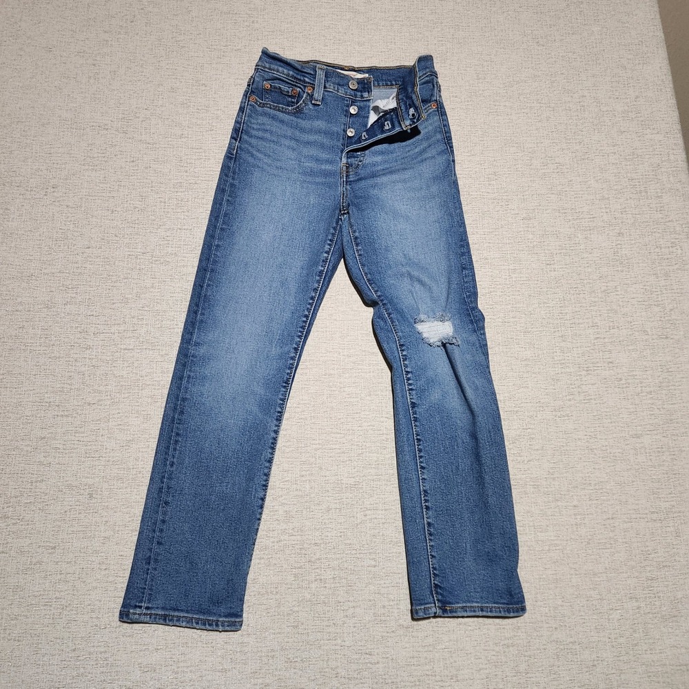 Levi's 501 Original Cropped Jeans Womens W25 L26 Blue Distressed Button Fly